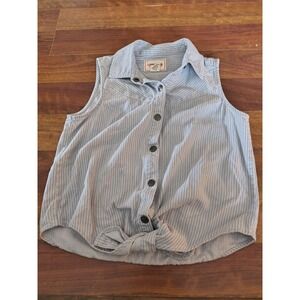 Lonestar Medium 100% Cotton Button Up Collared Sleeveless Striped Blouse